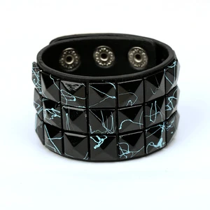 Newest DPANCO PB13001 Wide PU Leather Men's Punk Multicolor Pyramids Iron Inlay Selfhood Bangle Bracelet Anniversary Jewelry