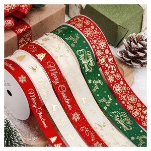 Wholesale Christmas Ribbon Hot Stamping Polyester Ribbon Merry Christmas Design Ribbon