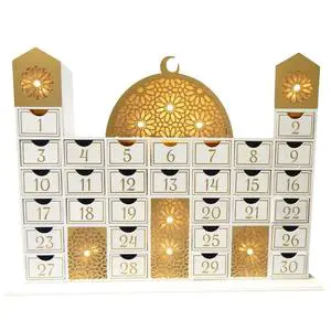 Ramadan Calendar Advent Calendar for Filling with LED Light Drawer Boxes Eid Mubarak Decoration Wooden Ramadan Advent Calendar