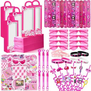122 Pcs Pink Toy Gift Goodie Bag Girls Makeup Party Favors for Princess Theme Birthday Party