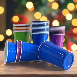 American Custom Logo 16 oz PP Disposable Plastic Party Cups Double Color Red Plastic Party Cups for Party Supply Drinking Game