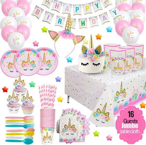 Nicro Exquisitely Crafted Unicorn Theme Tableware Set for 16 Guests Baby Girl Happy Birthday Party Decoration Party Supplies