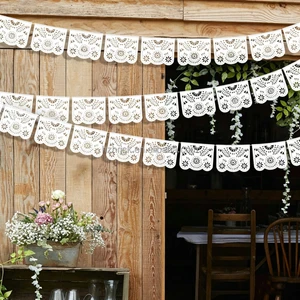 Mexican Wedding Decor White Plastic Papel Picado Banner 9pc Set