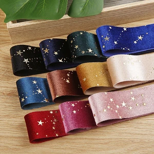 25-40mm Gold Foil Velvet Christmas Ribbon Roll Wired Ribbon for Christmas Decoration Home Party Supplies Custom Wholesale