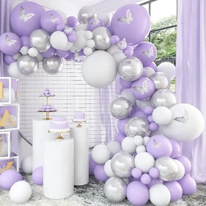 102/set Purple Color Fantasy Theme Printed with Bow Balloons Garland Arch Kit for Birthday Party Home Decorations Supplies