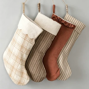 Wholesale Custom Cotton Plaid Christmas Stocking With Scallop Cuff For Farmhouse Holiday Decor