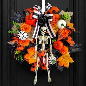 Maple Leaf Pumpkin Skull Skeleton Withered Branches Wreath Plastic Easter Artificial Flower Vine Door Hanging Horror Decoration