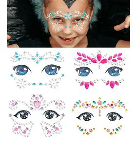Kids Festival DIY Custom Face Jewels Gems Sparkly Crystal Rhinestone Face Stickers Durable Removable Gold Stamping Girls