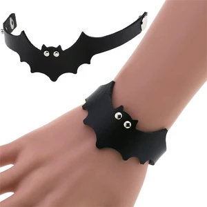 Unisex Fashion Handmade Wide PU Leather Punk Bangle Bat Bracelets Multi-colors W.E.