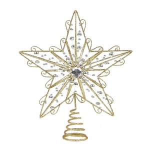 3D Gold Wrought Iron Eco-friendly Customized Color Five-Pointed Star Christmas Tree Top Decoration Ornament Tree Stand Accessory