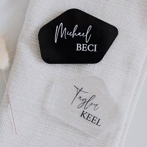 Scallop Acrylic Wedding Place Cards Stone Table Setting Signs Number Pattern Personalized Name Tags Party Seating Arrangement