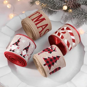 Custom Logo Wired Merry Christmas Satin Ribbon Merry Christmas Decoration Ribbon