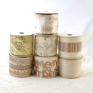 Christmas Tree Gold-plated Printed Polyester Ribbon 10 Yards Gift Decoration with Holiday Scene Atmosphere Arrangement