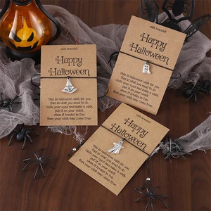 Halloween Mischief Pumpkin Witch Pendant Bracelet Card Set Fashion Halloween Women Men Friendship Couple Bracelet Jewelry