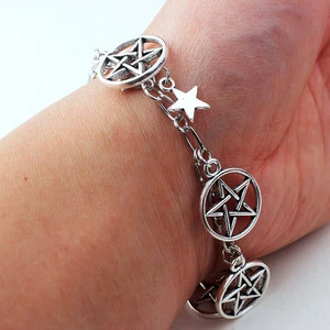 Gothic Magical Pentacle Metal Wrist Chain Pendant Bracelet for Party