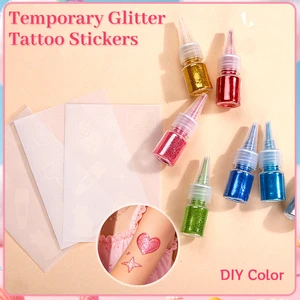 DIY Color Glitter Powder Kids Aldult Music Festival Party Face Body Art Waterproof Non Toxic Temporary Glitter Tattoo Stickers