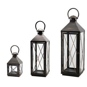 Customized Black Candle Lantern Metal & Glass Wedding Festival Decor For Home & Garden Iron Hanging Lantern In Box Packaging