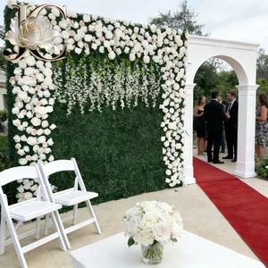 High Quality Handmade 8x8 Wedding Flowers Panels Artificial Silk Green White Rose Wall Decor for Photo Backdrop Mother's Day