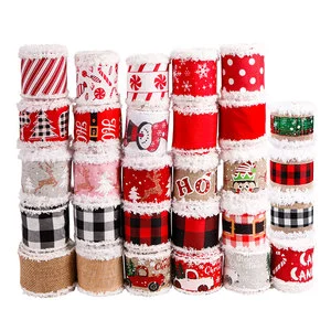 MSD New Arrival Christmas Wired Burlap Ribbon,snow Wired Burlap Ribbons, Candy Print Ribbons for Gift