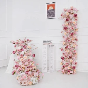 Flower Runner Arrangement Artificial Silk Rose Long Row Flower Table Decoration For Exhibition Hall and Window Floor