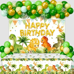 Dinosaur Birthday Party Decorations Latex Balloon Garland Arch Kit Photography Backdrop Plastic Tablecloth Kit