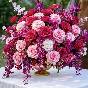 Flower Ball Decor Customized 30cm-80cm Large Arrangement Artificial Silk Rose Flowers Ball Wedding Table Centerpieces Decoration