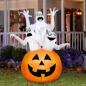 Bestseller 5 FT Halloween Inflatables Spooky Pumpkin and Witch' s Black Cat Combo Inflatable Decor