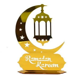 Muslim Ramadan Festival Decoration Acrylic Star Moon Gold Mirror Table Ornament EID Mubarak Tabletop Eid Baking Supplies