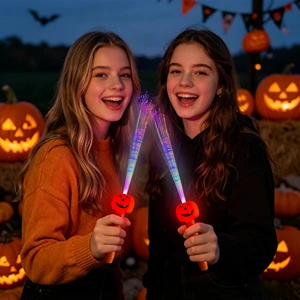 Spooky Halloween Pumpkin Skull Fiber Optic Wand for Trick or Treat Party Night Parade Haunted House Decoration Supplies