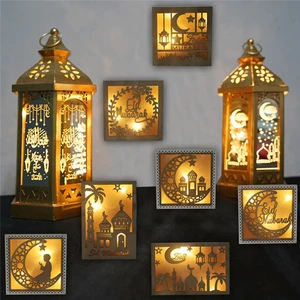Islamic Muslim Ramadan Party Ornaments Wooden Glowing EID Mubarak Decor Supplies Ramadan Decoration for Home Wall