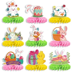 9PCS 15cm Eco-friendly Paper Easter 3D Bunny Honeycomb Centerpiece Cute Rabbit Table Decorations for Girl Birthday Party