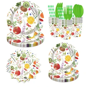Disposable Party Tableware Kit Paper Banner Tablecloth Plates Cups for Birthday Baby Shower Summer Theme Hawaii Party Supplies