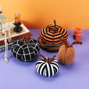 New Halloween Season Pumpkin Decorations Stripe Stuffed Pumpkin Toy for Sofa Decorative Pillow