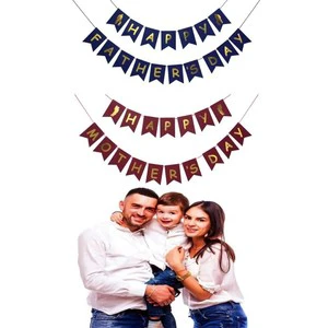 Happy Fathers' and Mothers' Day Party Decorations Paper Banners with Strings Hot Stamping Flag Design