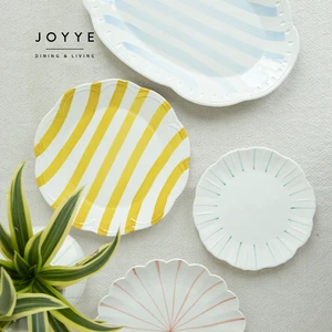 JOYYE Korean Ins Style Irregular Dinnerware Set Hand-painted Colorful Line Ceramic Dinner Plates
