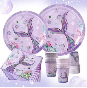 Mermaid Theme Party Decorations Mermaid Tail Tableware Set Balloon Garlands Kits Tablecloth Happy Girls Birthday Party Supplies