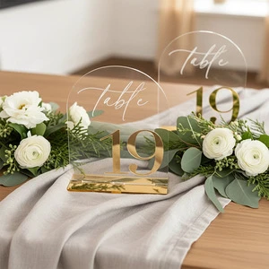 LANJO Modern 2D Flat Golden Acrylic Wedding Table Number Seat Cards Simple Durable Stand 1-20 15x10cm