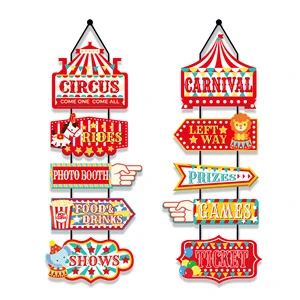 Huancai Carnival Door Hanging Banner Porch Sign Circus Party Signs Paper Cutouts with Glue Dots for Carnival Party Decorations