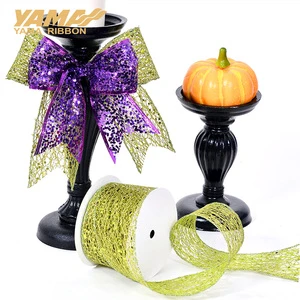 Yama Factory's New Arrival 2.5 Inch 63mm Christmas Red Black Glitter Wired Ribbon 10 Yards Stock