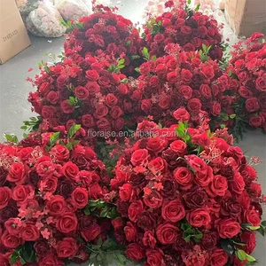 FL-044 Red Flower Ball Rose Floral Burgundy Table Centerpieces for Wedding Party Event