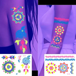 Cross-border 24 Funny Creative Fluorescent Geometric Shapes Tattoo Stickers for Face Music Festival Masquerade Party Use Neon UV