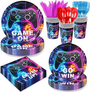 Damai Video Game Party Decorations Game Party Supplies Includes Plates Napkins Cups Cutlery for Gamer Birthday Party Decor