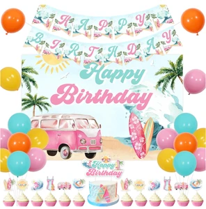 Surfing Birthday Party Hanging Backdrop Banner Door Flag Garland Surf Cupcake Toppers Cake Topper Helium Latex Balloons Supplies