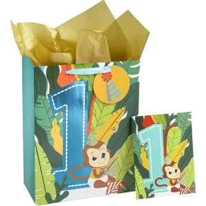 13 In Gift Bag With Card And Tissue Paper For First Birthday Monkey Theme Party Supplies