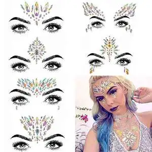 Face Jewels Mermaid Rhinestone Rave Gem Glitter Bling Crystal Birthday Eyes Temporary Tattoos Stickers for Music Festival Party