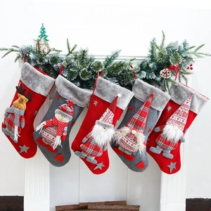 MU Christmas Stocking Personalized 3d Plush Santa Xmas Large Christmas Stocking Kids for Christmas Decorations