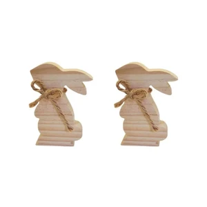 Whimsical Wooden Rabbit Decorations Set of Two for Spring Celebrations