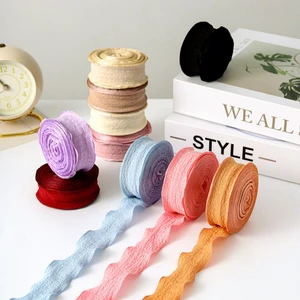 Custom Length Vintage 2.5cm 10 Yards Scalloped Edge Textured Polyester Ribbon For Gift Wrapping & Bouquet Decor