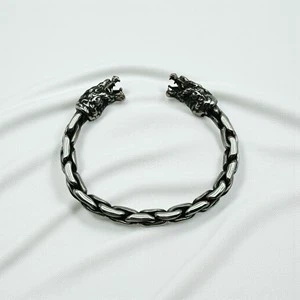 Mens Chunky Dragon Cuff Bracelet for Party, Handmade 925 Sterling Silver & Black Rhodium Plated