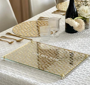 Custom Transparent Acrylic Rectangular Modern Design Judaica Glass And Mirror Laser Cut Lucite Challah Board